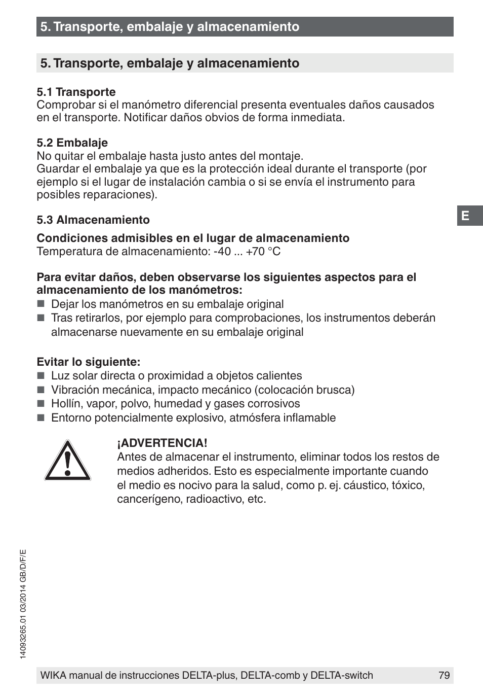 Transporte, embalaje y almacenamiento | WIKA DPS40 User Manual | Page 79 / 92