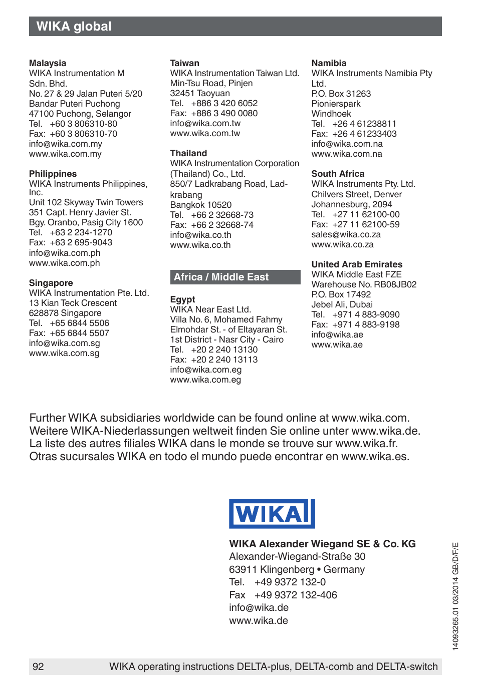 Wika global | WIKA DPS40 User Manual | Page 92 / 92