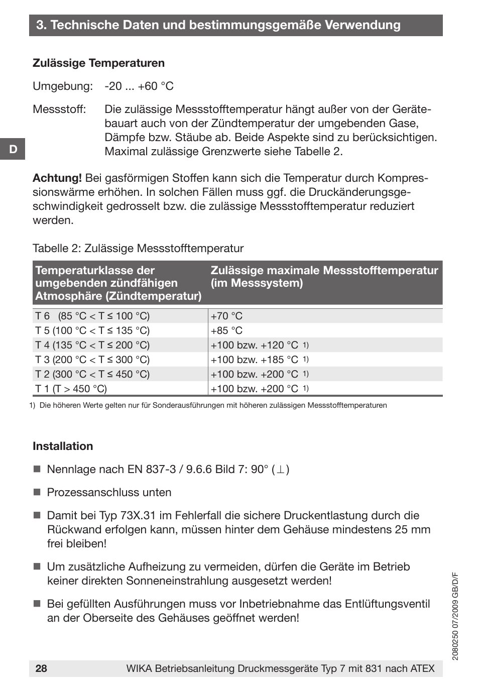 Technische daten und bestimmungsgemäße verwendung | WIKA DPGS43HP.160 User Manual | Page 28 / 56