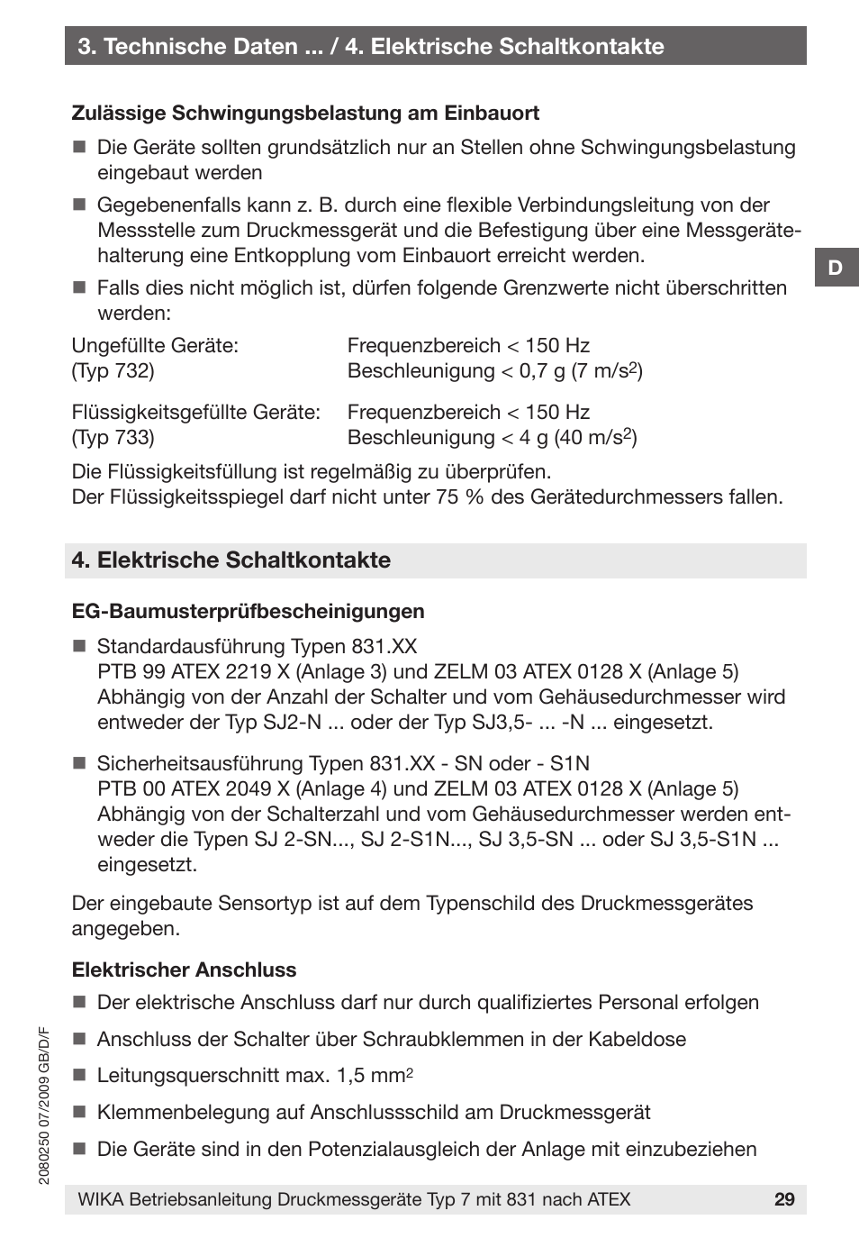 Elektrische schaltkontakte | WIKA DPGS43HP.160 User Manual | Page 29 / 56