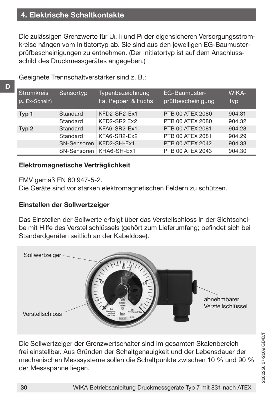 Elektrische schaltkontakte | WIKA DPGS43HP.160 User Manual | Page 30 / 56