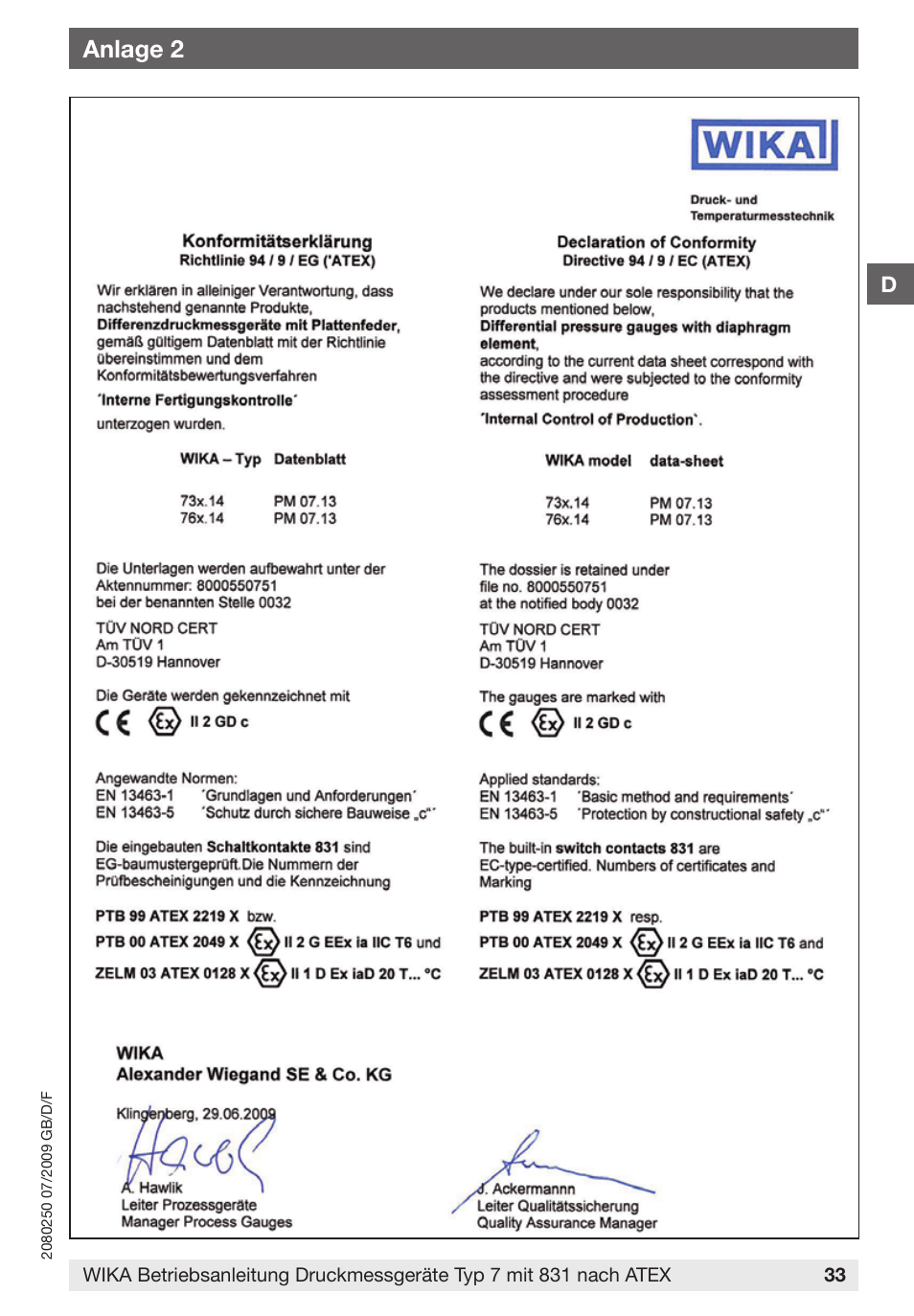 Anlage 2 | WIKA DPGS43HP.160 User Manual | Page 33 / 56