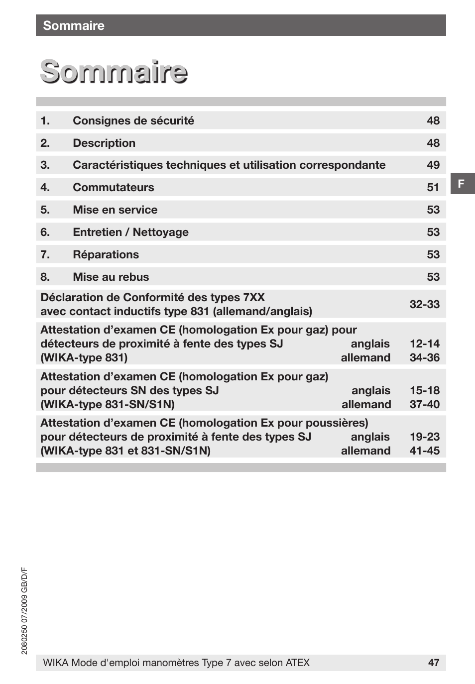 Sommaire | WIKA DPGS43HP.160 User Manual | Page 47 / 56