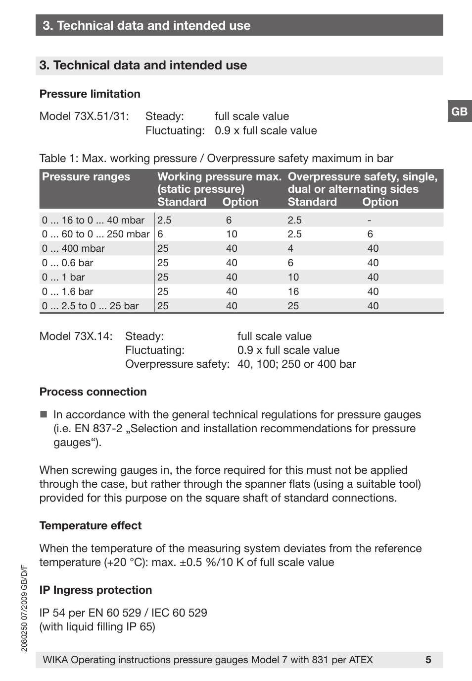 Technical data and intended use | WIKA DPGS43HP.160 User Manual | Page 5 / 56