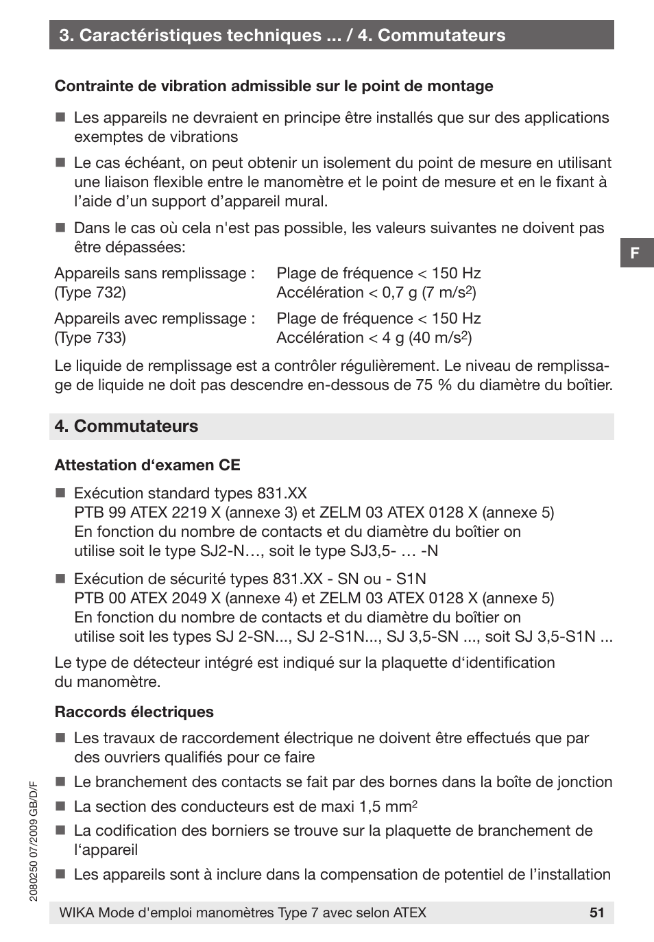 Commutateurs, Caractéristiques techniques ... / 4. commutateurs | WIKA DPGS43HP.160 User Manual | Page 51 / 56