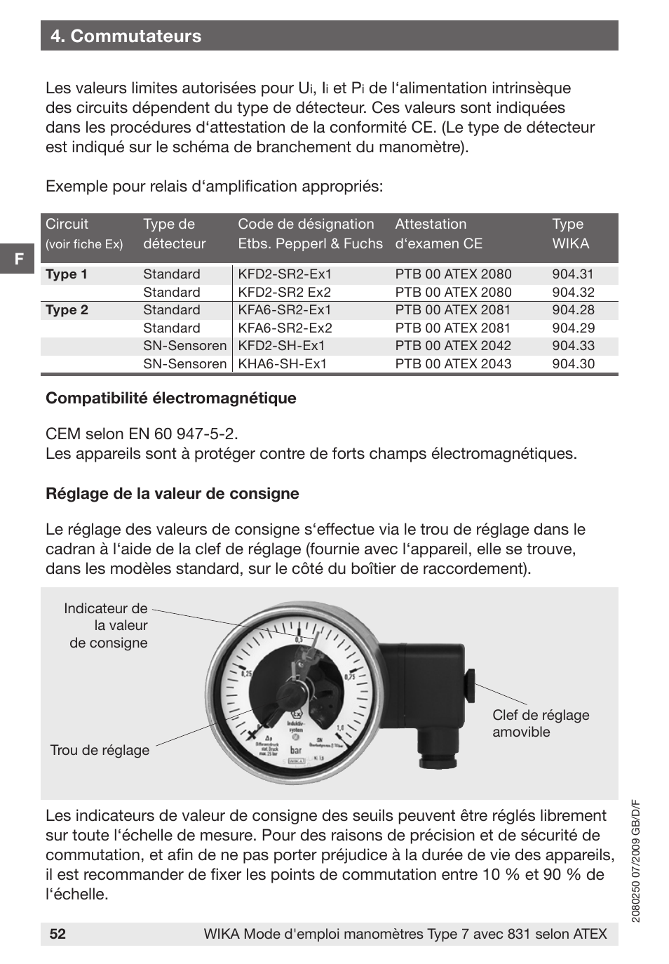 Commutateurs | WIKA DPGS43HP.160 User Manual | Page 52 / 56
