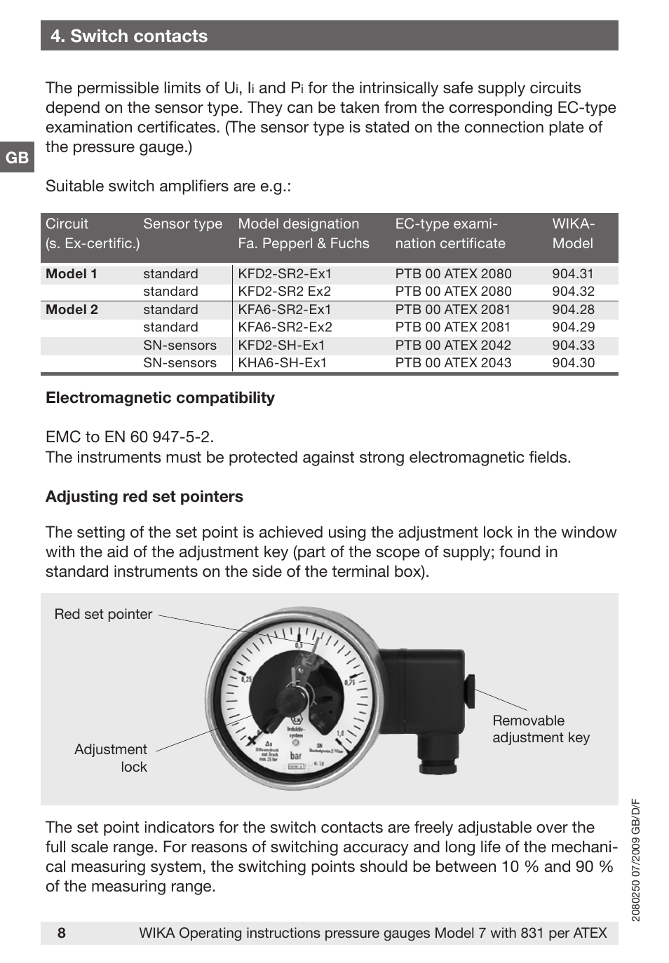 Switch contacts | WIKA DPGS43HP.160 User Manual | Page 8 / 56