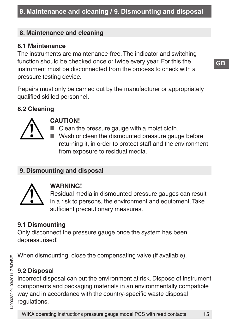 WIKA PGS23.160 User Manual | Page 15 / 60