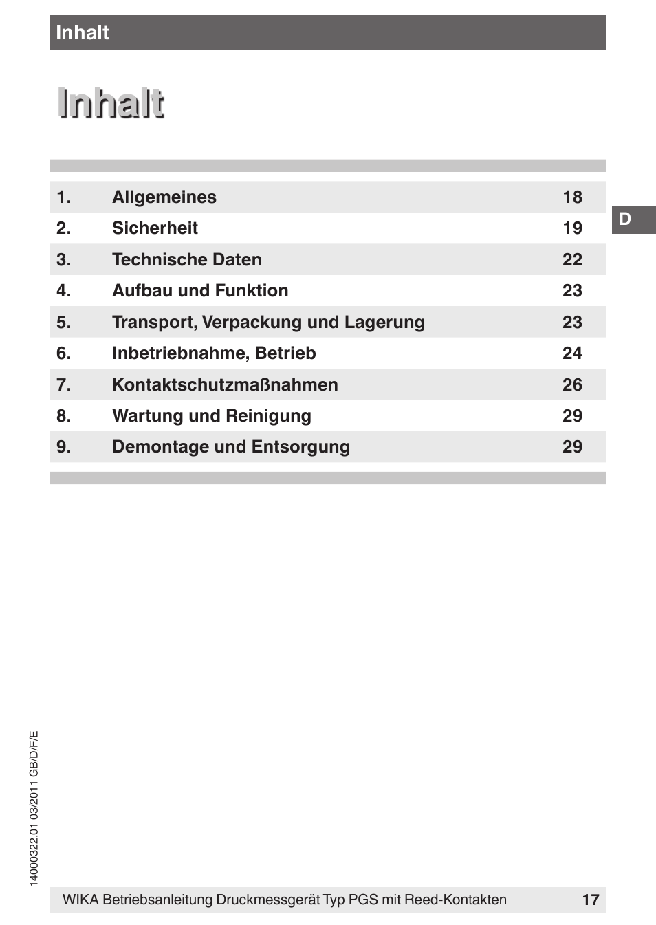Inhalt | WIKA PGS23.160 User Manual | Page 17 / 60