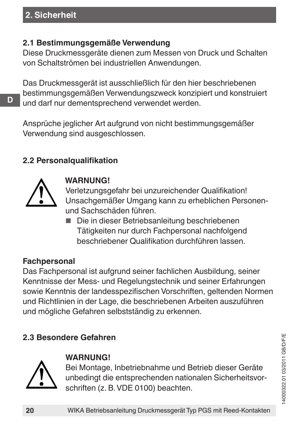 WIKA PGS23.160 User Manual | Page 20 / 60