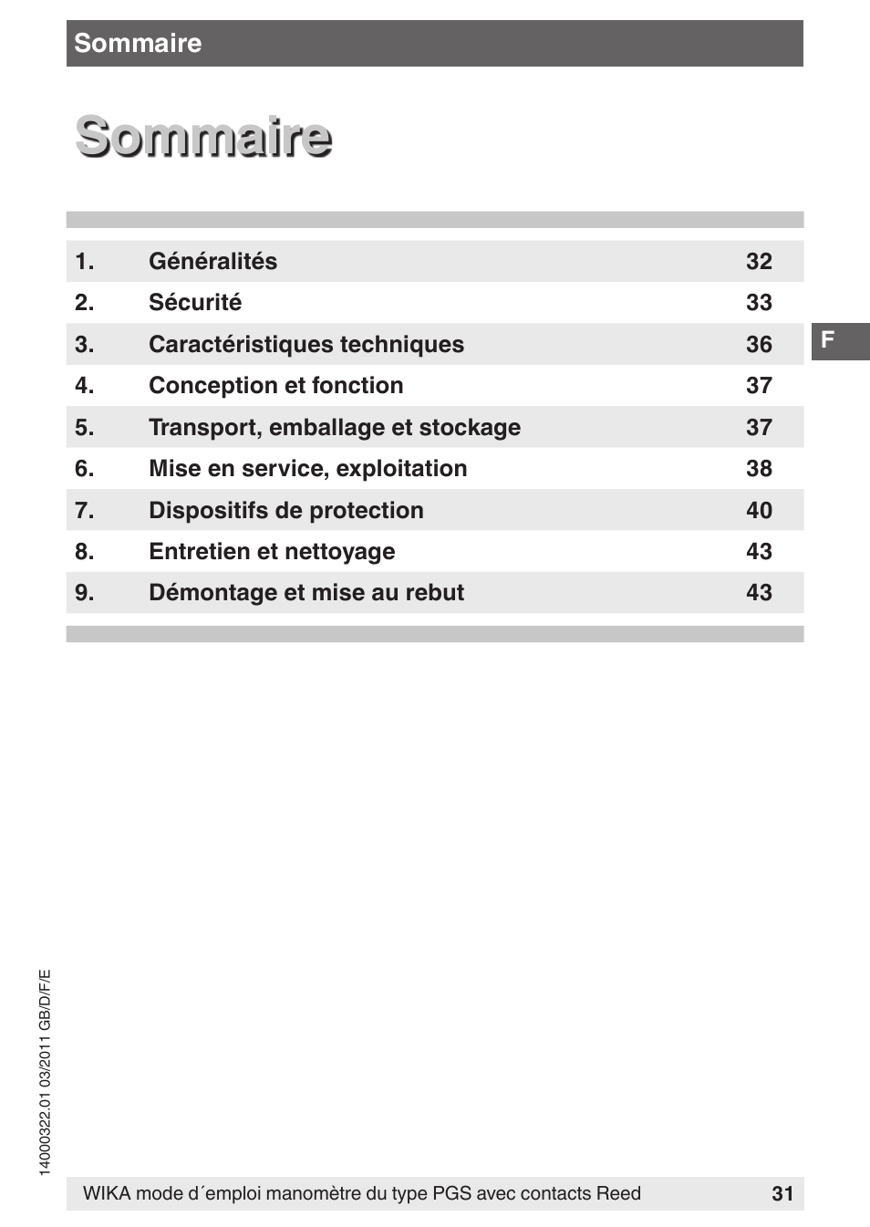 Sommaire | WIKA PGS23.160 User Manual | Page 31 / 60