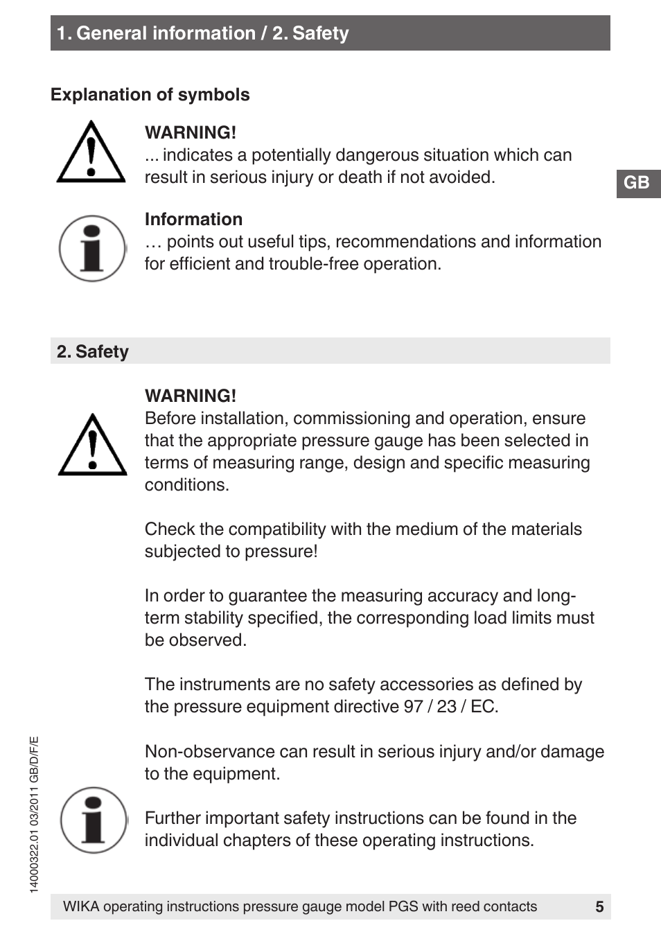 WIKA PGS23.160 User Manual | Page 5 / 60