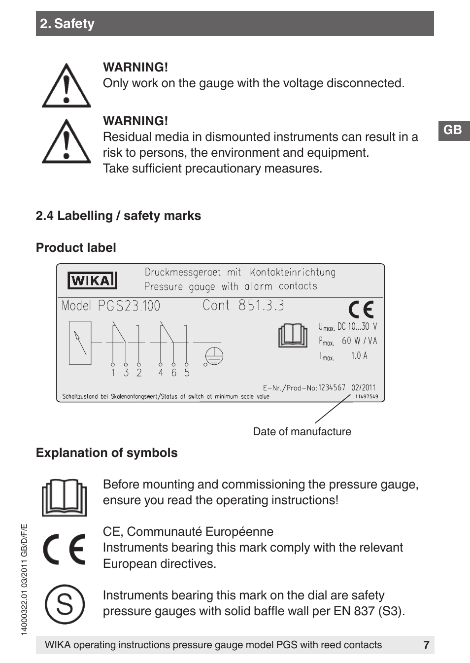 WIKA PGS23.160 User Manual | Page 7 / 60