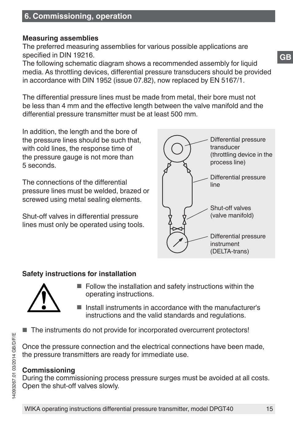 Commissioning, operation | WIKA DPGT40 User Manual | Page 15 / 76