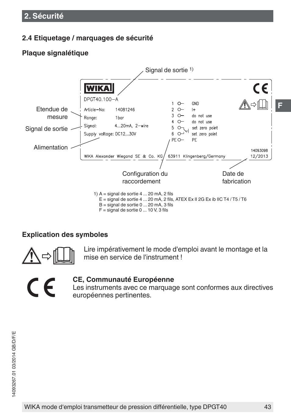 Sécurité | WIKA DPGT40 User Manual | Page 43 / 76