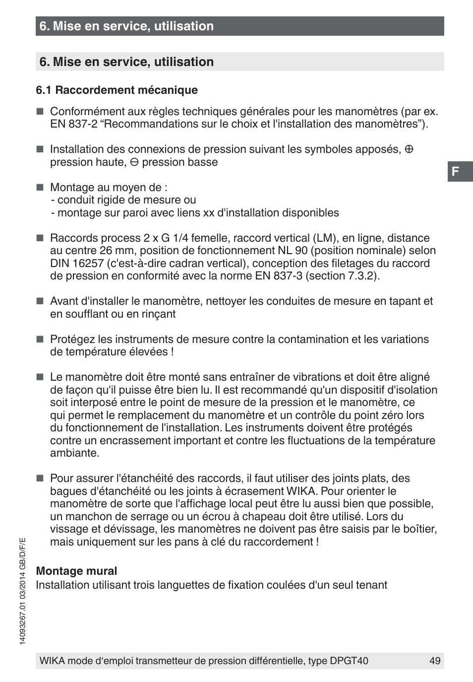 Mise en service, utilisation | WIKA DPGT40 User Manual | Page 49 / 76