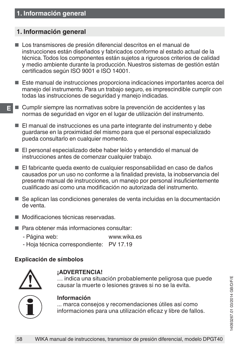 Información general | WIKA DPGT40 User Manual | Page 58 / 76