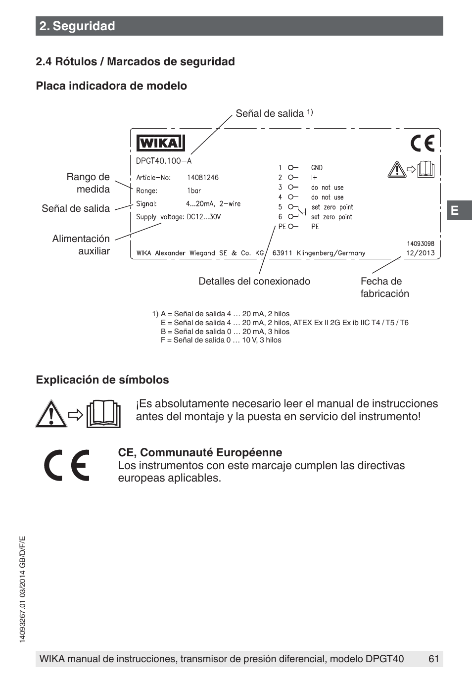 Seguridad | WIKA DPGT40 User Manual | Page 61 / 76