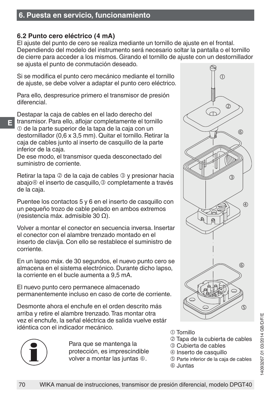 Puesta en servicio, funcionamiento | WIKA DPGT40 User Manual | Page 70 / 76