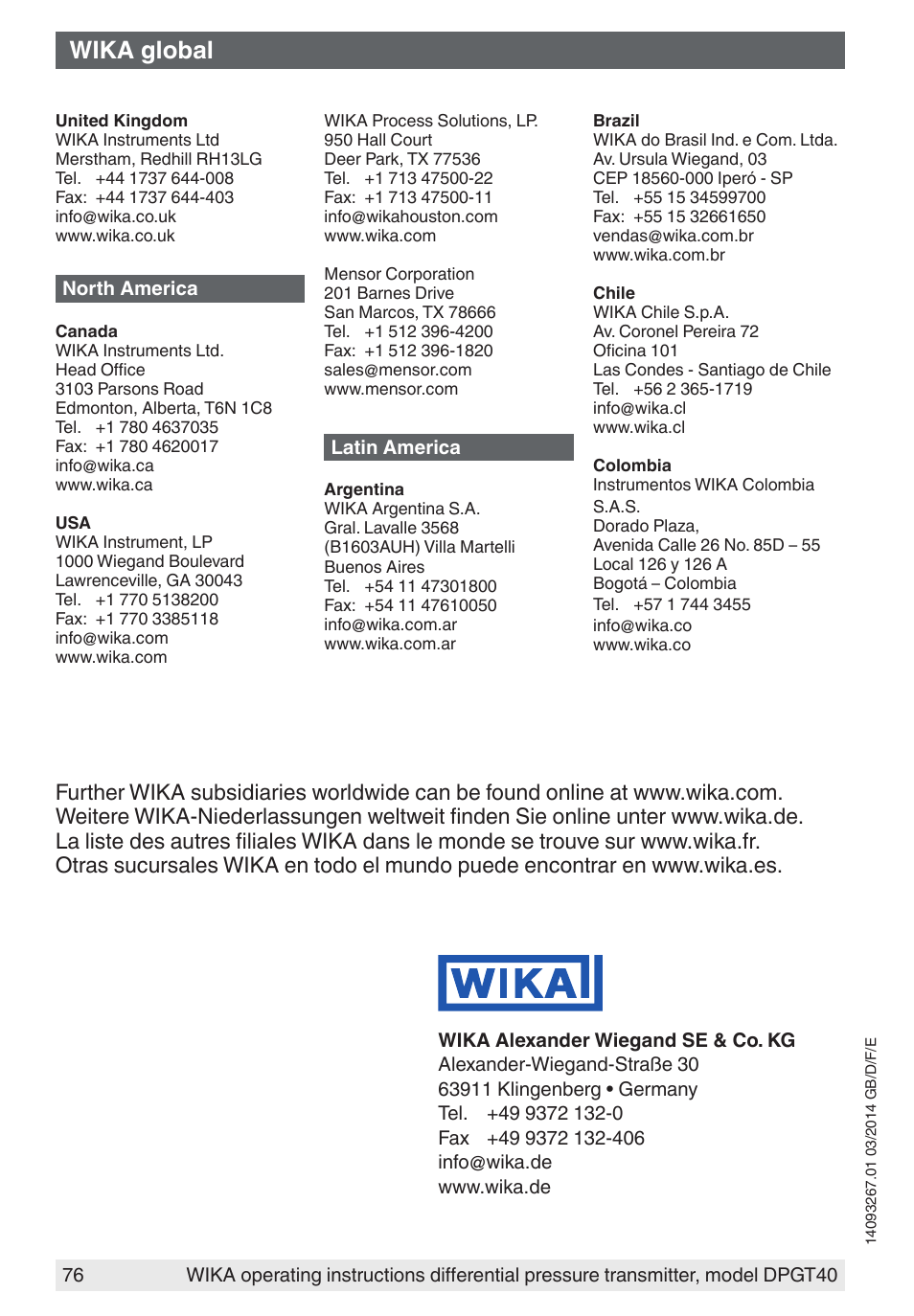 Wika global | WIKA DPGT40 User Manual | Page 76 / 76