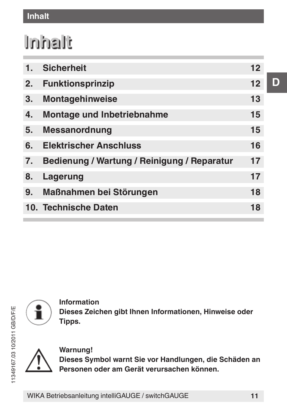 Inhalt | WIKA PGS07 User Manual | Page 11 / 36
