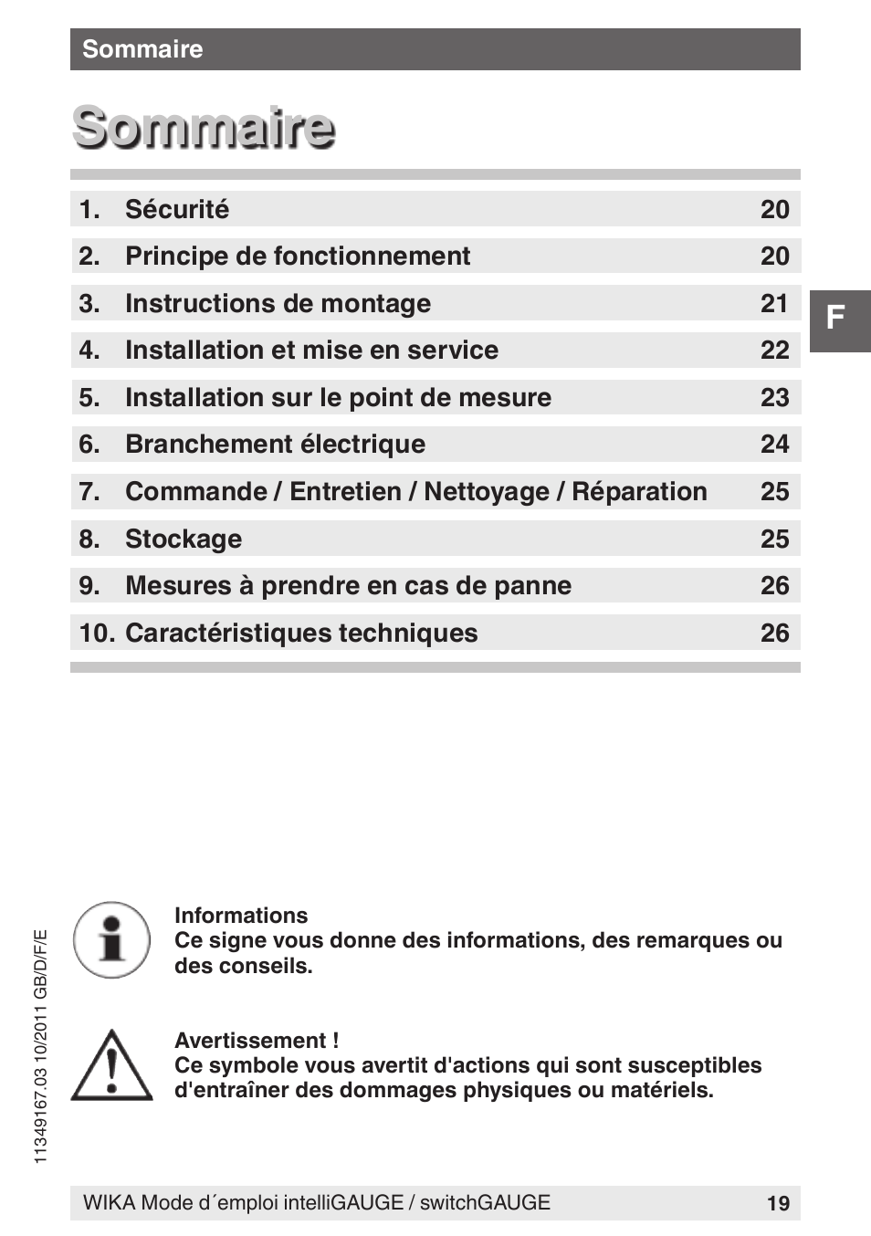 Sommaire | WIKA PGS07 User Manual | Page 19 / 36