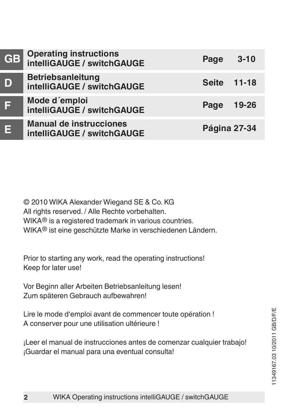 Gb d f e | WIKA PGS07 User Manual | Page 2 / 36