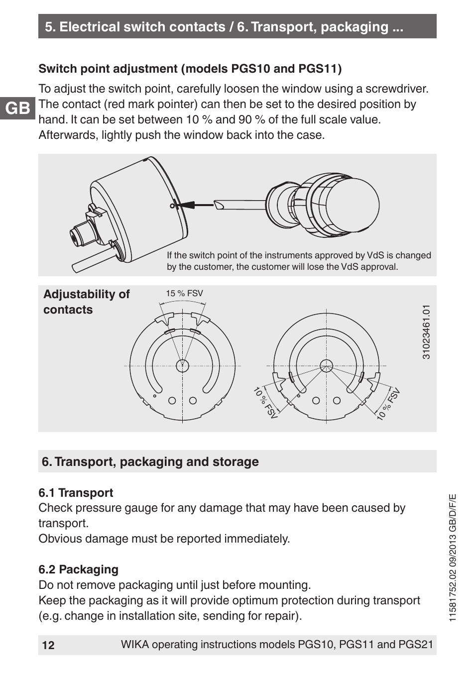 WIKA PGS21 User Manual | Page 12 / 68