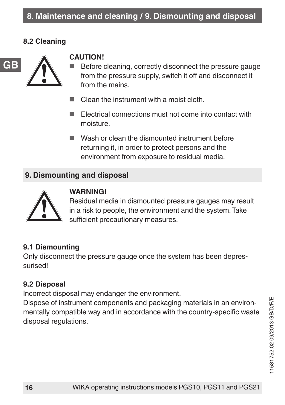 WIKA PGS21 User Manual | Page 16 / 68