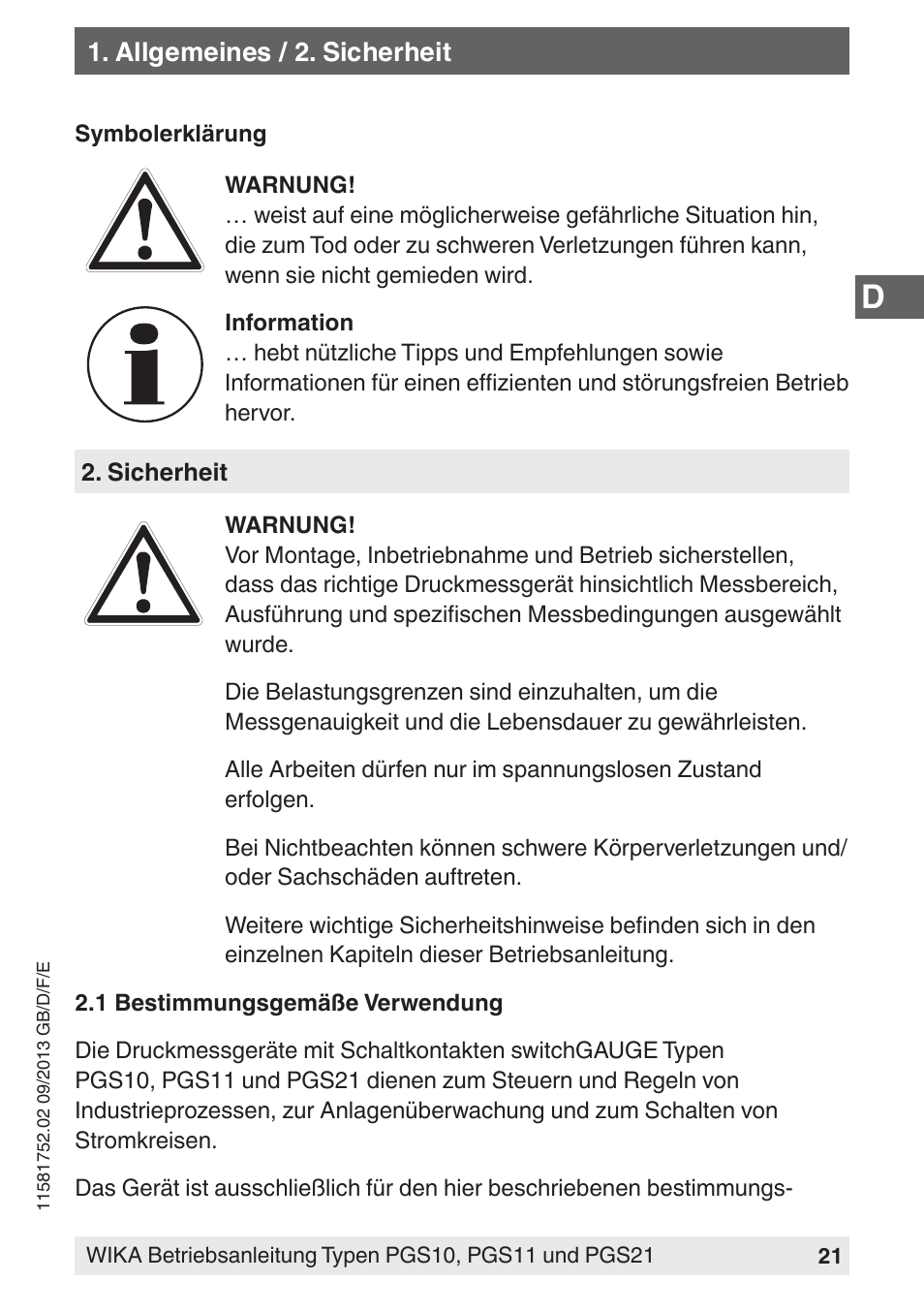 WIKA PGS21 User Manual | Page 21 / 68