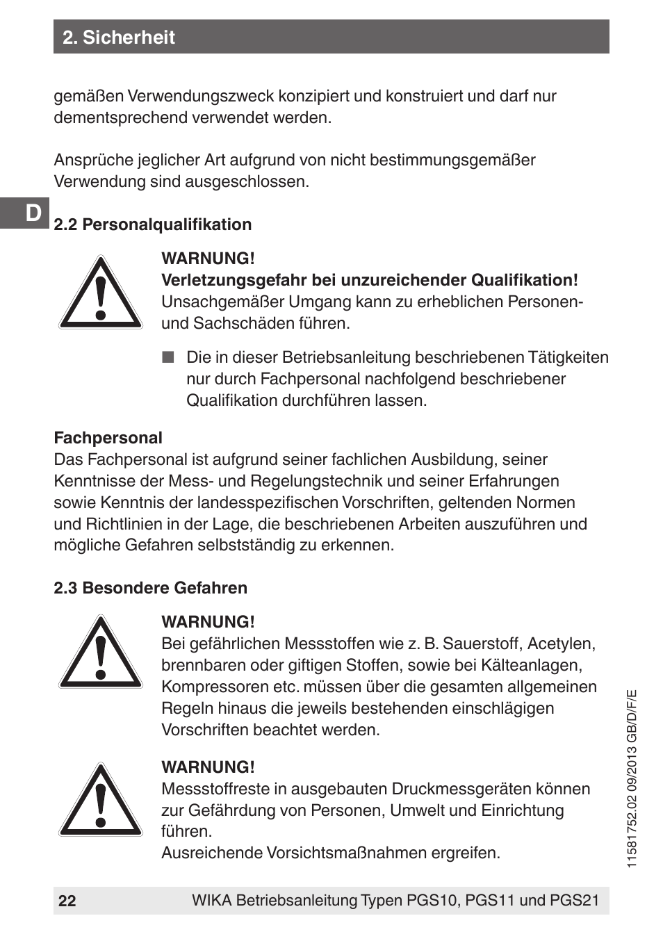 WIKA PGS21 User Manual | Page 22 / 68