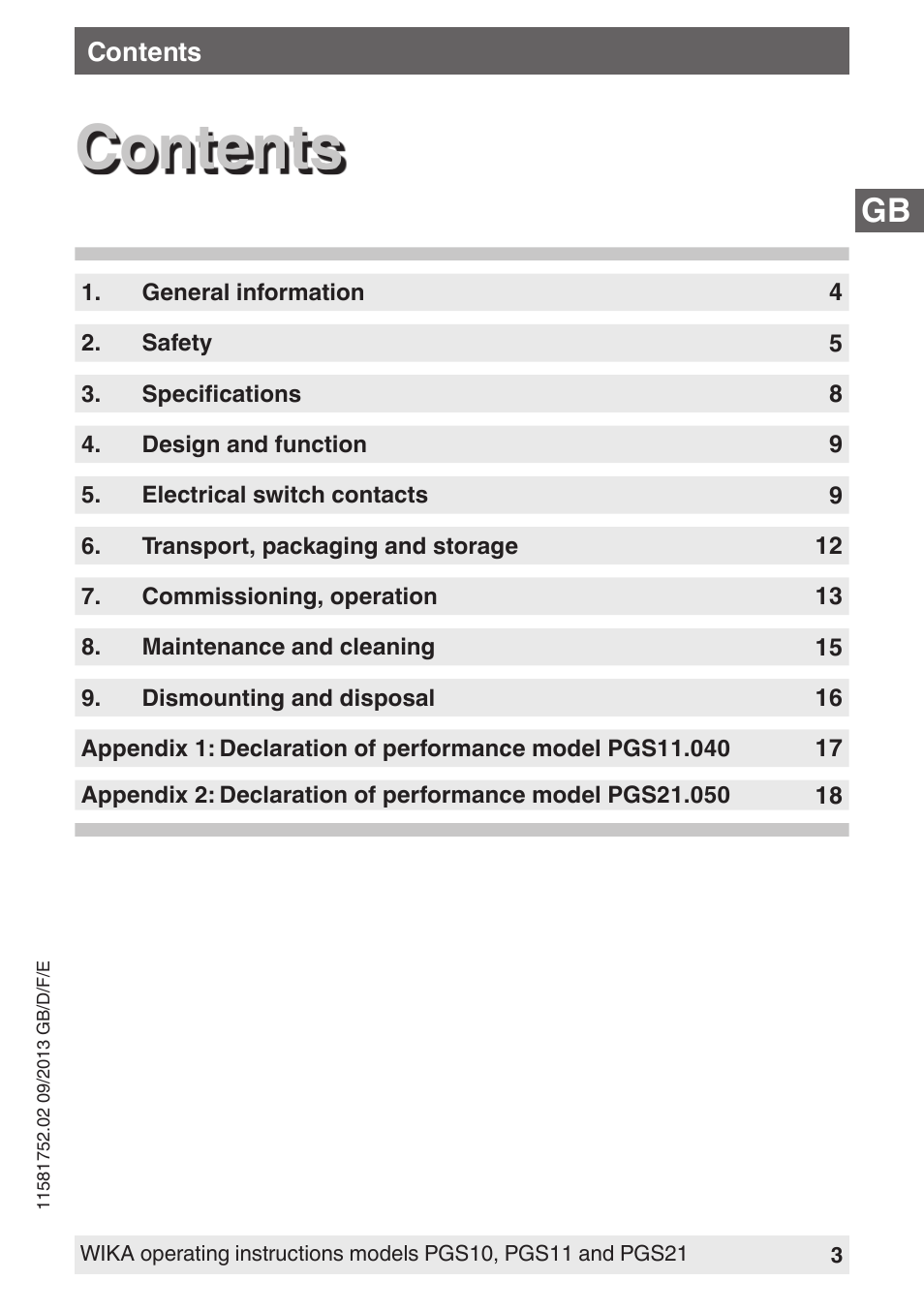 WIKA PGS21 User Manual | Page 3 / 68