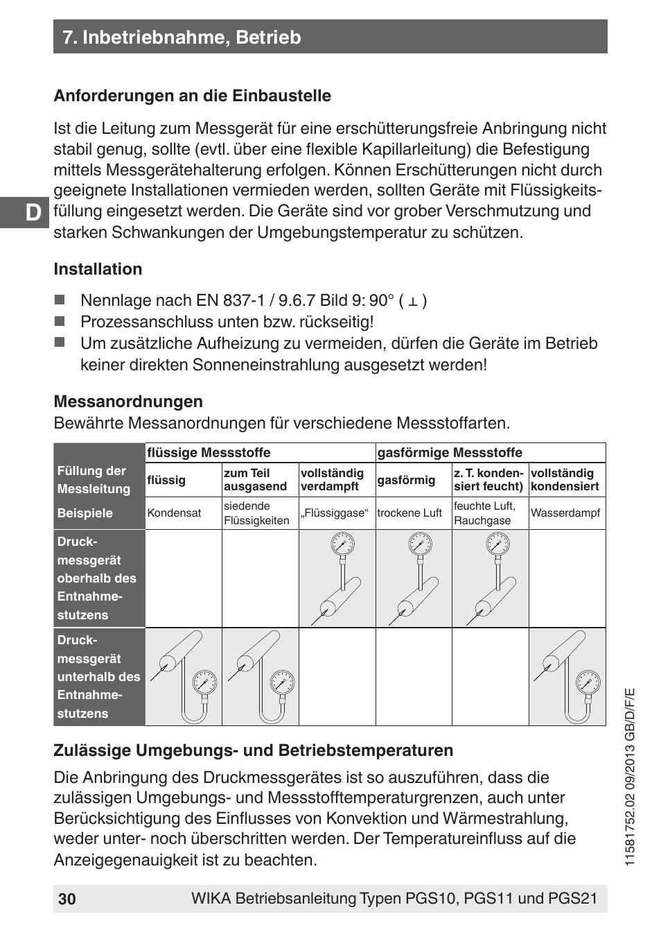 Inbetriebnahme, betrieb | WIKA PGS21 User Manual | Page 30 / 68