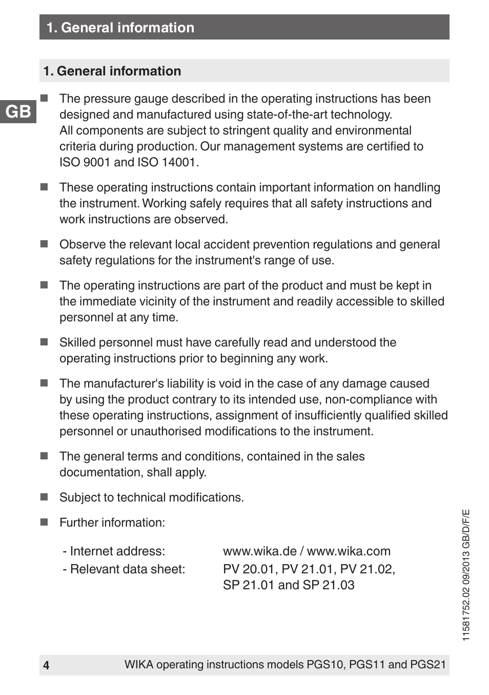 General information | WIKA PGS21 User Manual | Page 4 / 68