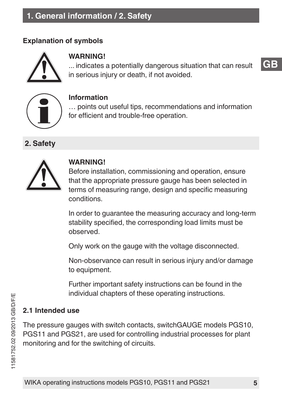 WIKA PGS21 User Manual | Page 5 / 68