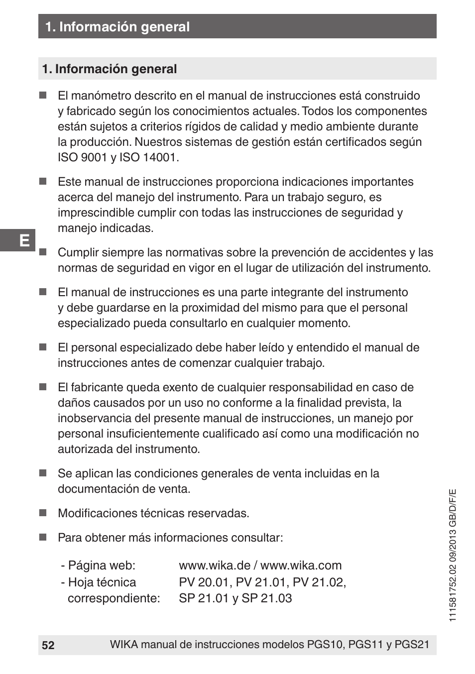 Información general | WIKA PGS21 User Manual | Page 52 / 68