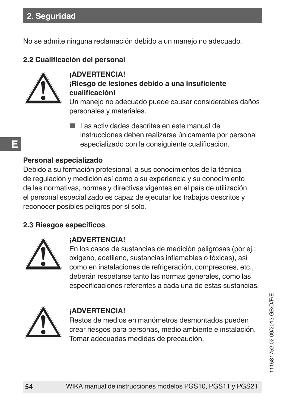 WIKA PGS21 User Manual | Page 54 / 68
