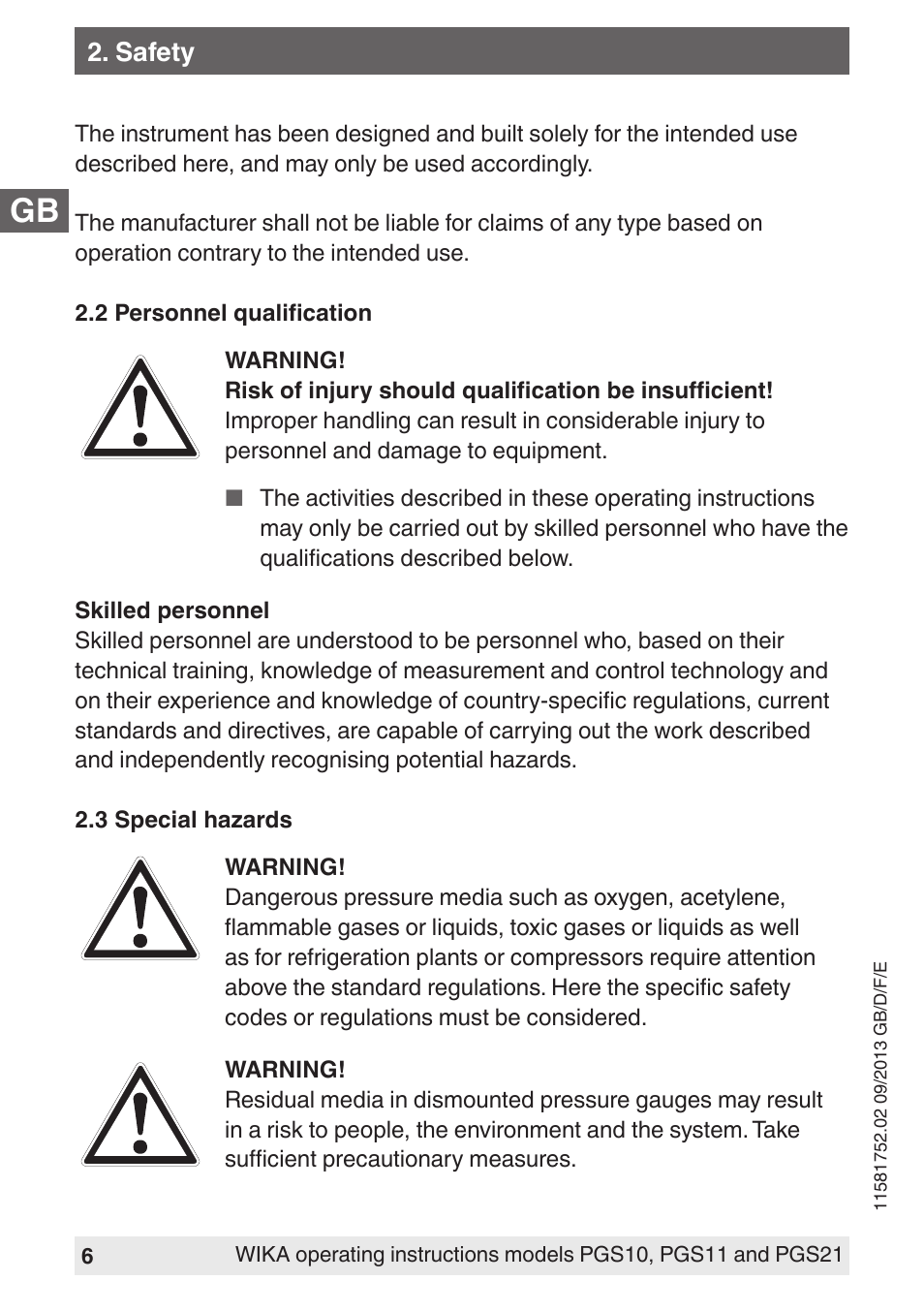 WIKA PGS21 User Manual | Page 6 / 68