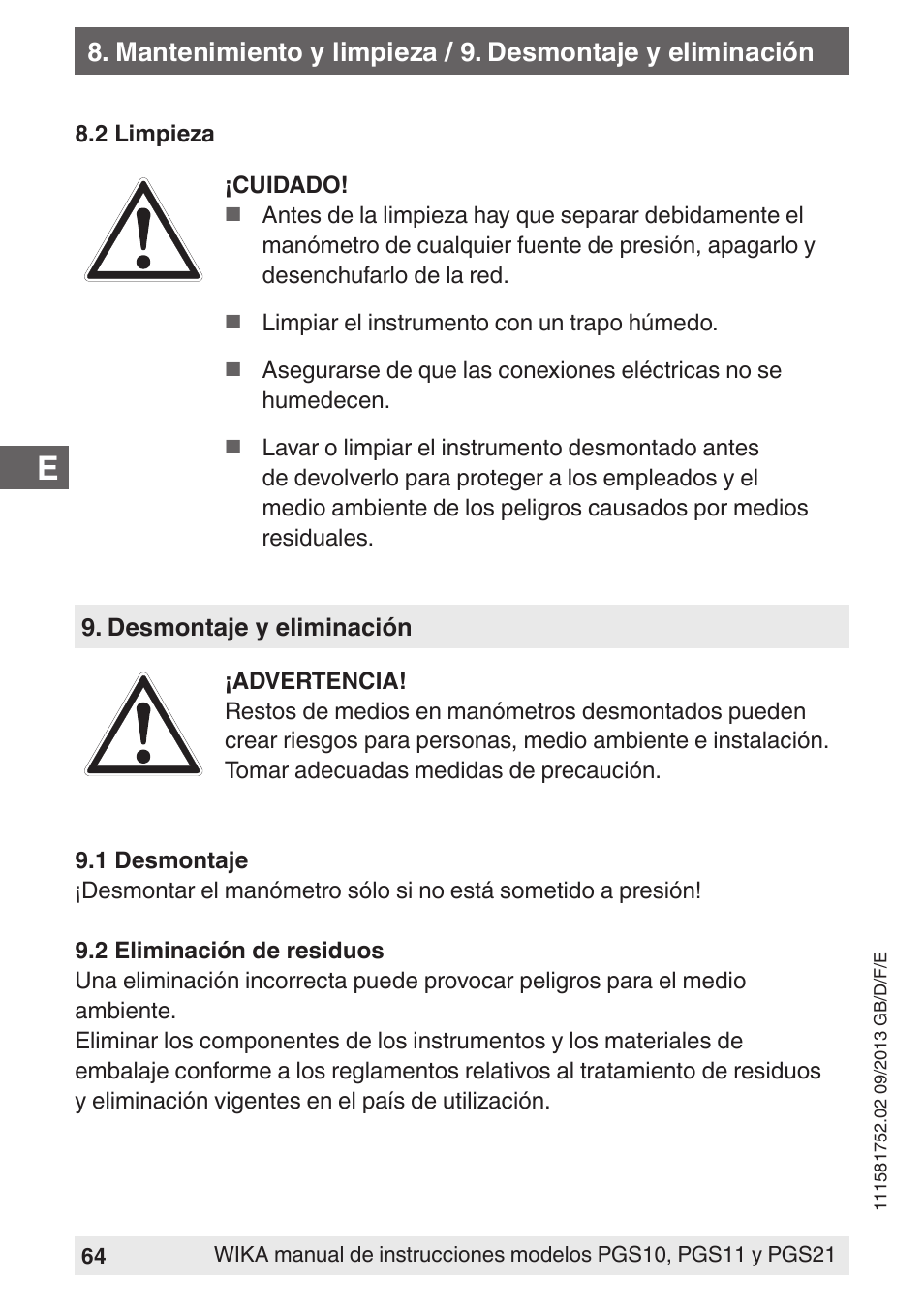 WIKA PGS21 User Manual | Page 64 / 68