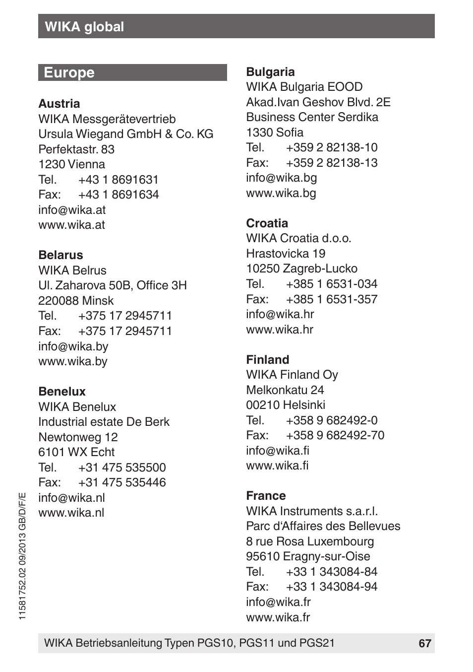 WIKA PGS21 User Manual | Page 67 / 68