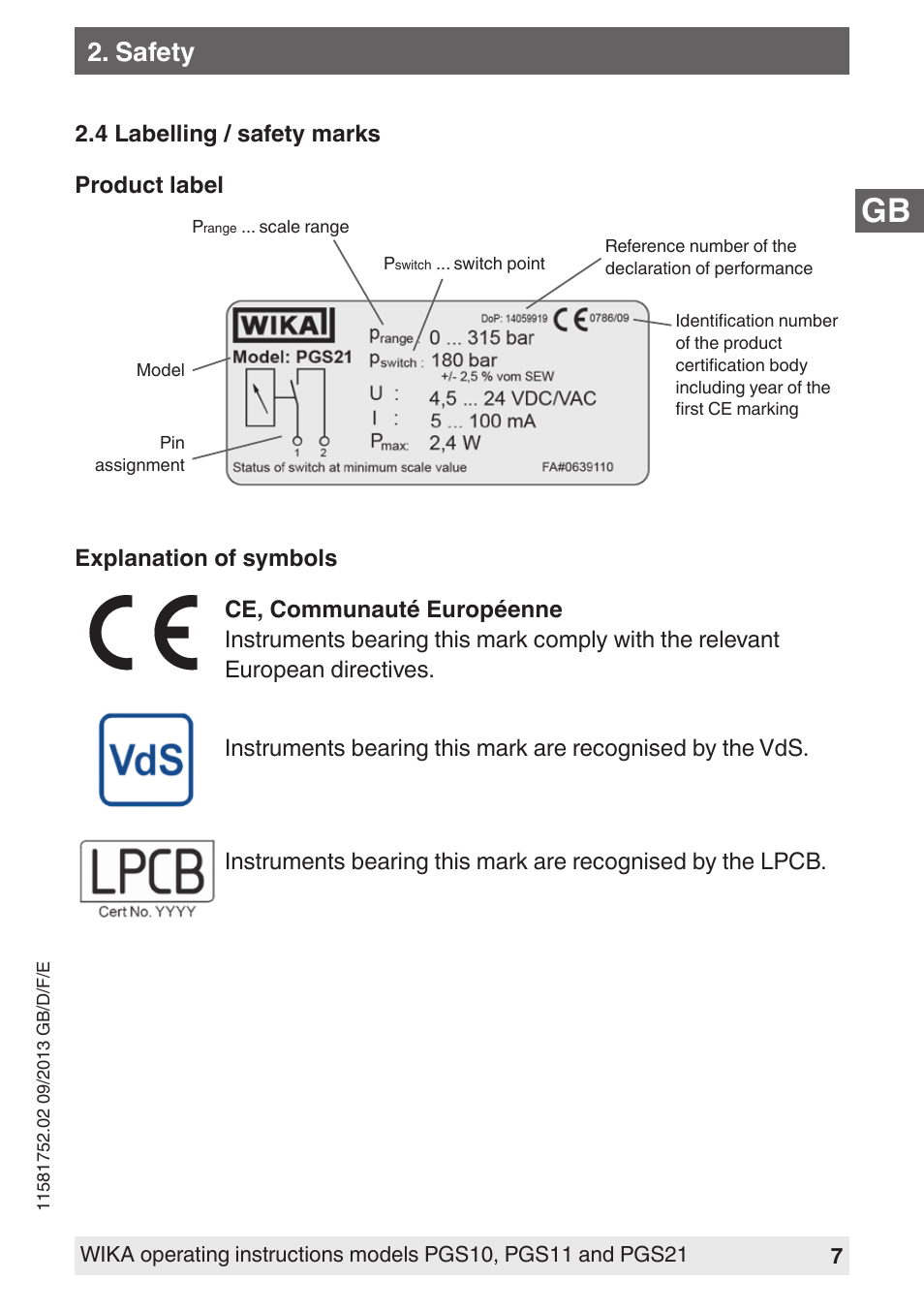 Safety | WIKA PGS21 User Manual | Page 7 / 68