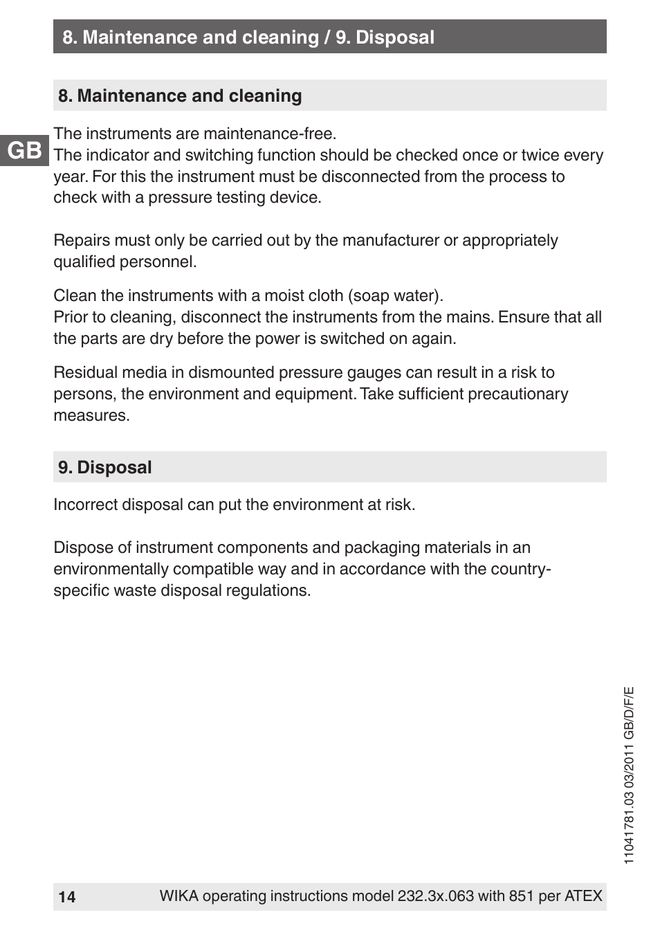 WIKA PGS23.063 User Manual | Page 14 / 56