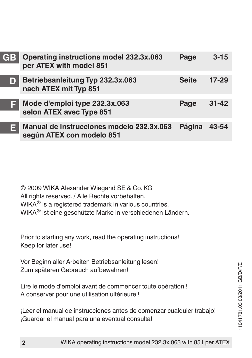 Gb d f e | WIKA PGS23.063 User Manual | Page 2 / 56