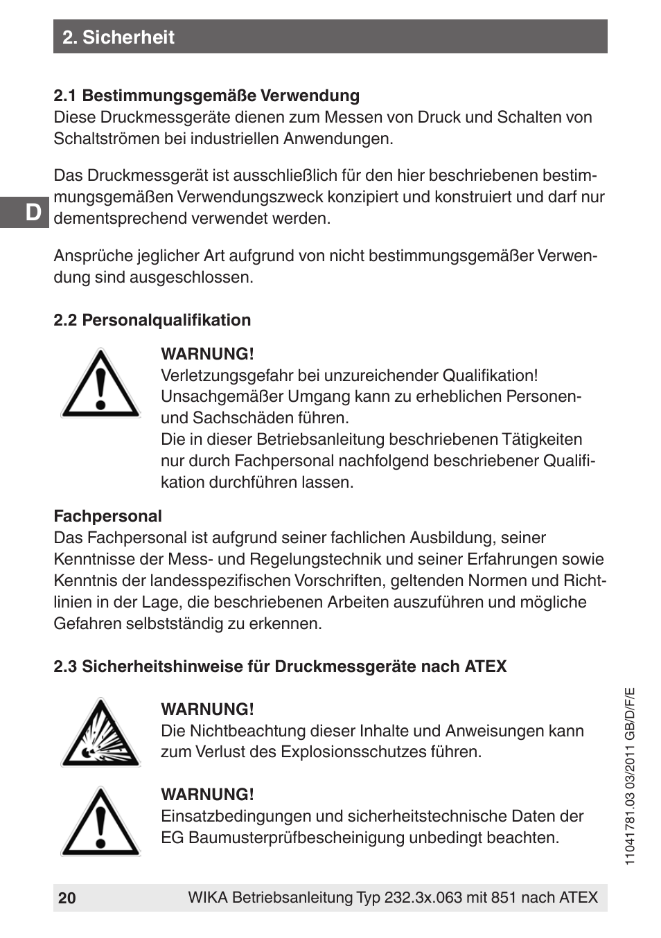 WIKA PGS23.063 User Manual | Page 20 / 56