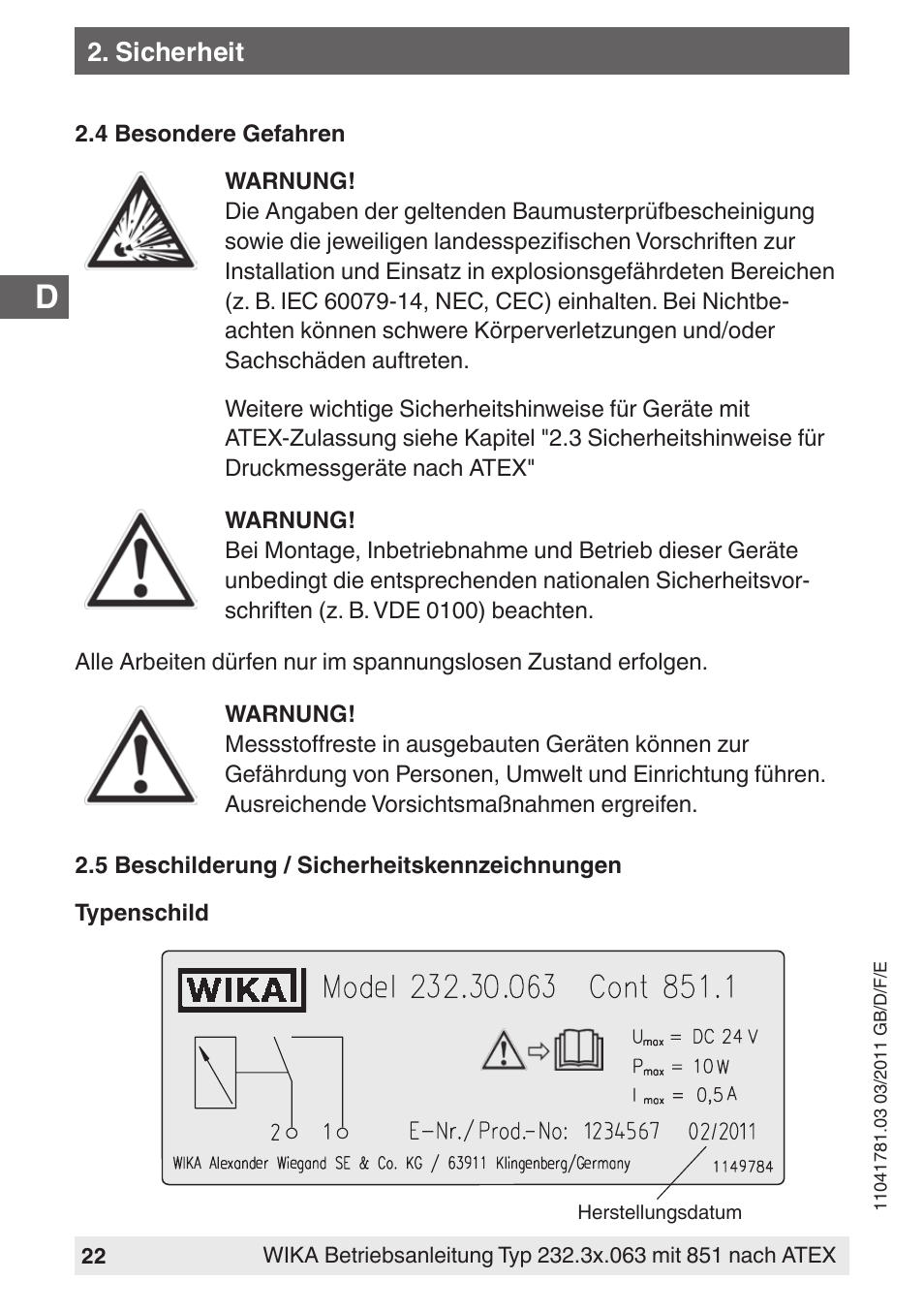 WIKA PGS23.063 User Manual | Page 22 / 56