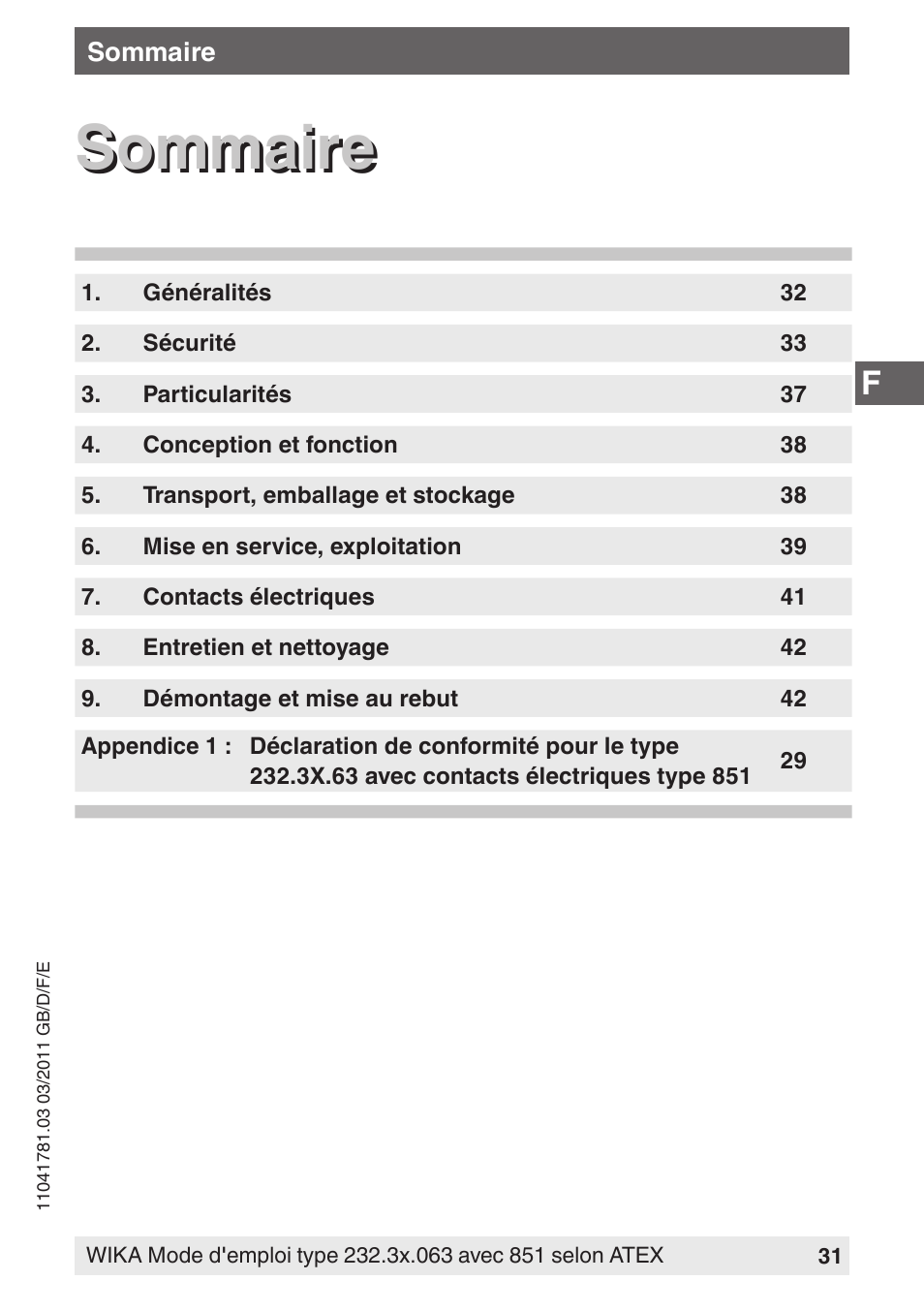 Sommaire | WIKA PGS23.063 User Manual | Page 31 / 56