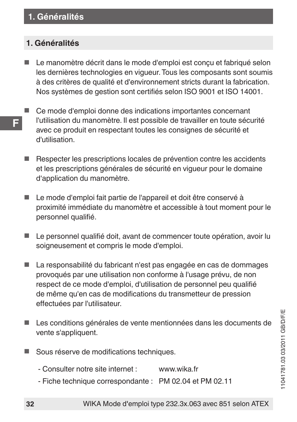 Généralités | WIKA PGS23.063 User Manual | Page 32 / 56