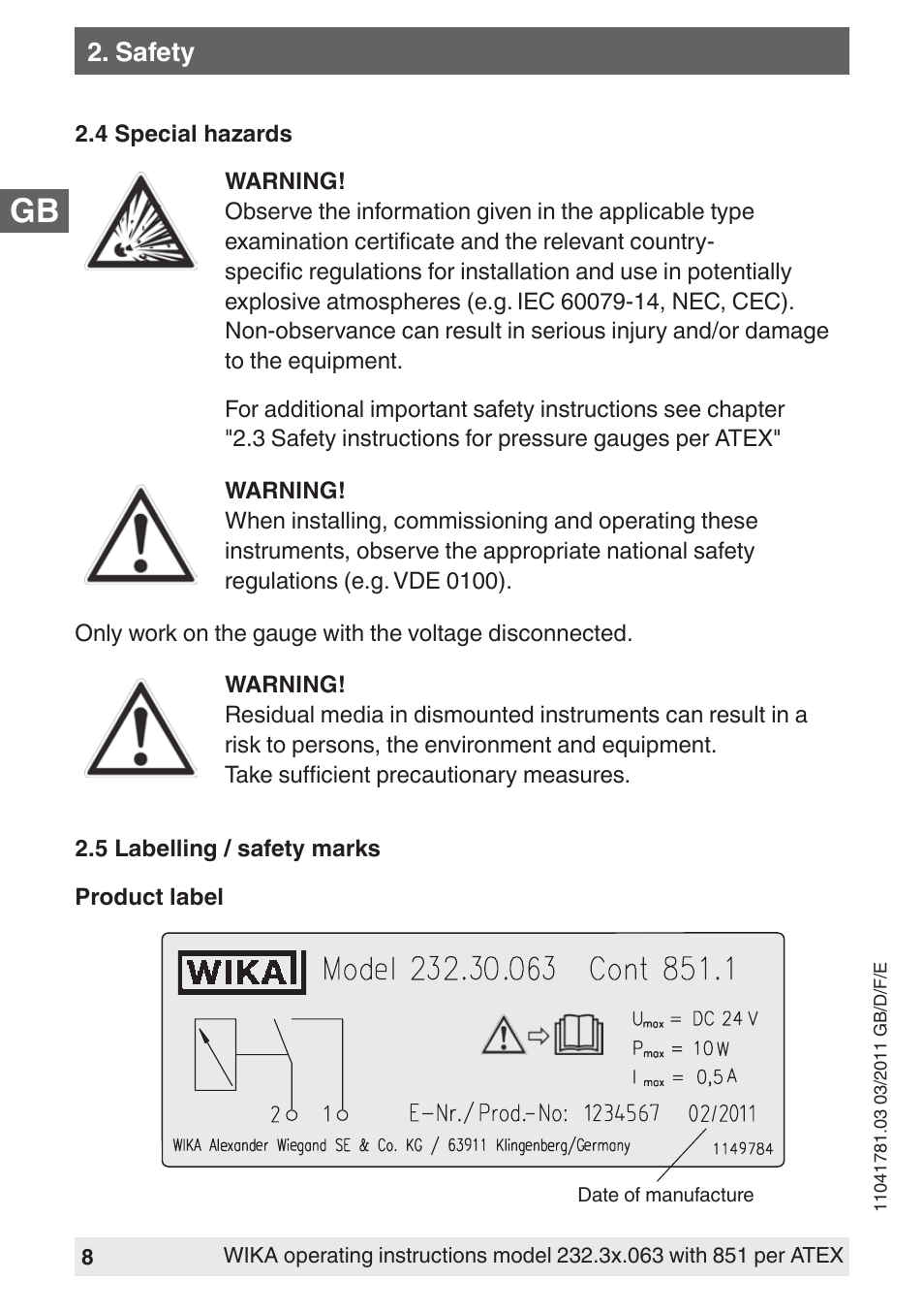 WIKA PGS23.063 User Manual | Page 8 / 56