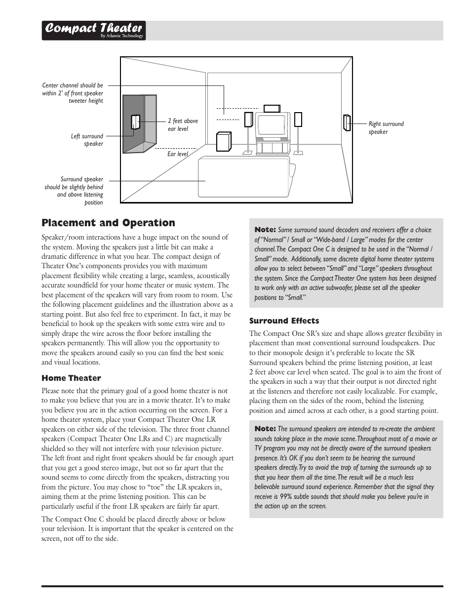 Placement and operation | Atlantic Technology Compact Theater High Performance Compact User Manual | Page 3 / 4