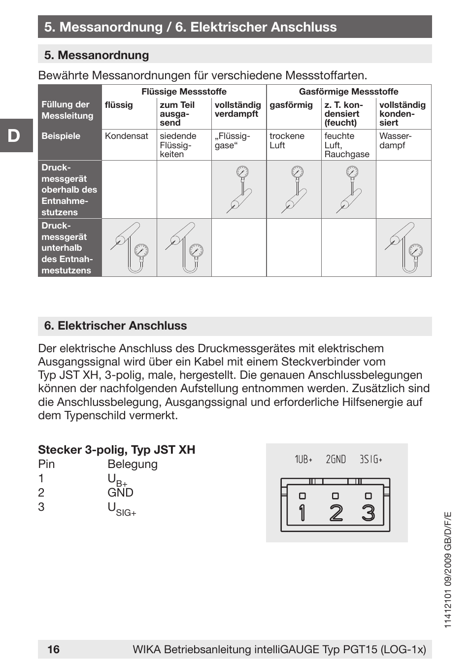 Messanordnung / 6. elektrischer anschluss | WIKA PGT15 User Manual | Page 16 / 36